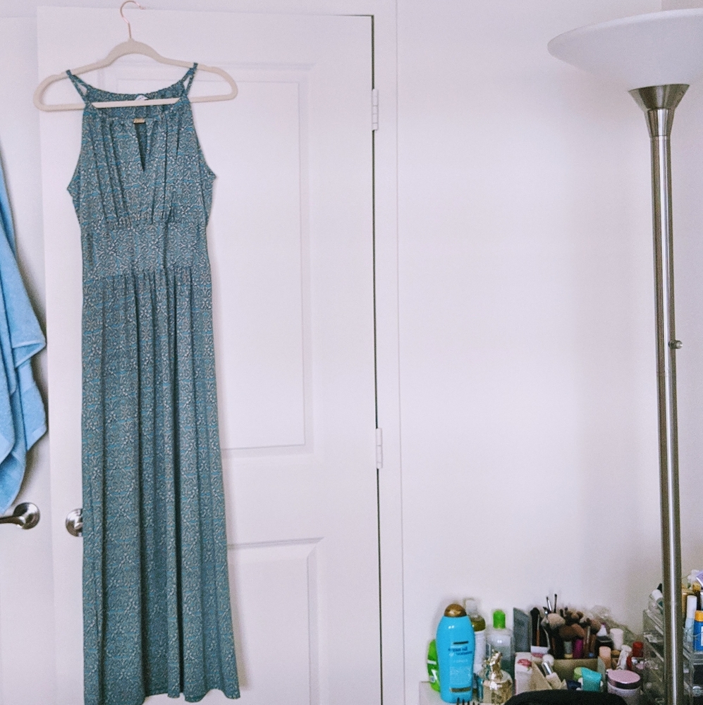 Blue& Gold Printed Summer Maxi Dress